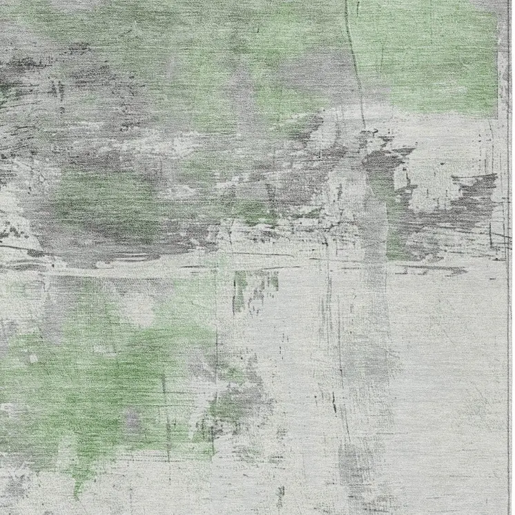 5' X 8' Artichoke Green And Gray Abstract Washable Indoor Outdoor Area Rug