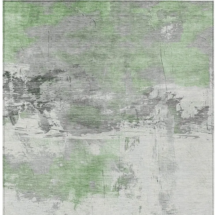 9' X 12' Artichoke Green And Gray Abstract Washable Indoor Outdoor Area Rug