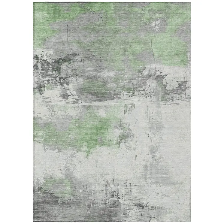 10' X 14' Artichoke Green And Gray Abstract Washable Indoor Outdoor Area Rug