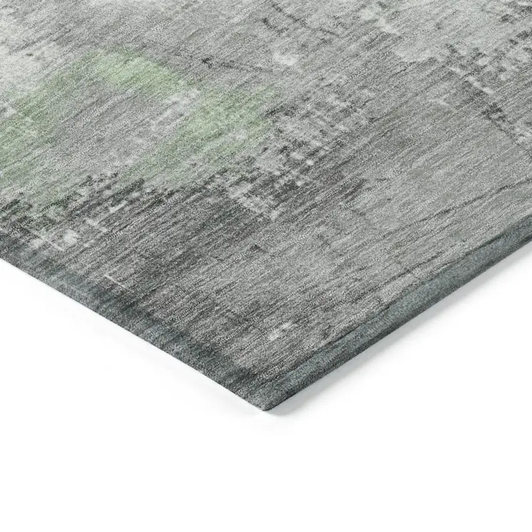 10' X 14' Artichoke Green And Gray Abstract Washable Indoor Outdoor Area Rug