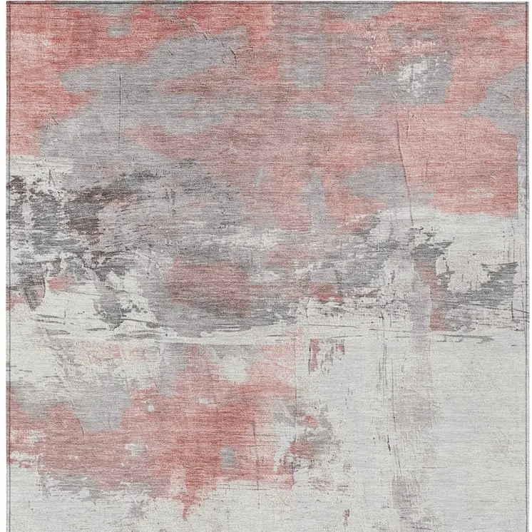 3' X 5' Coral And Gray Abstract Washable Indoor Outdoor Area Rug