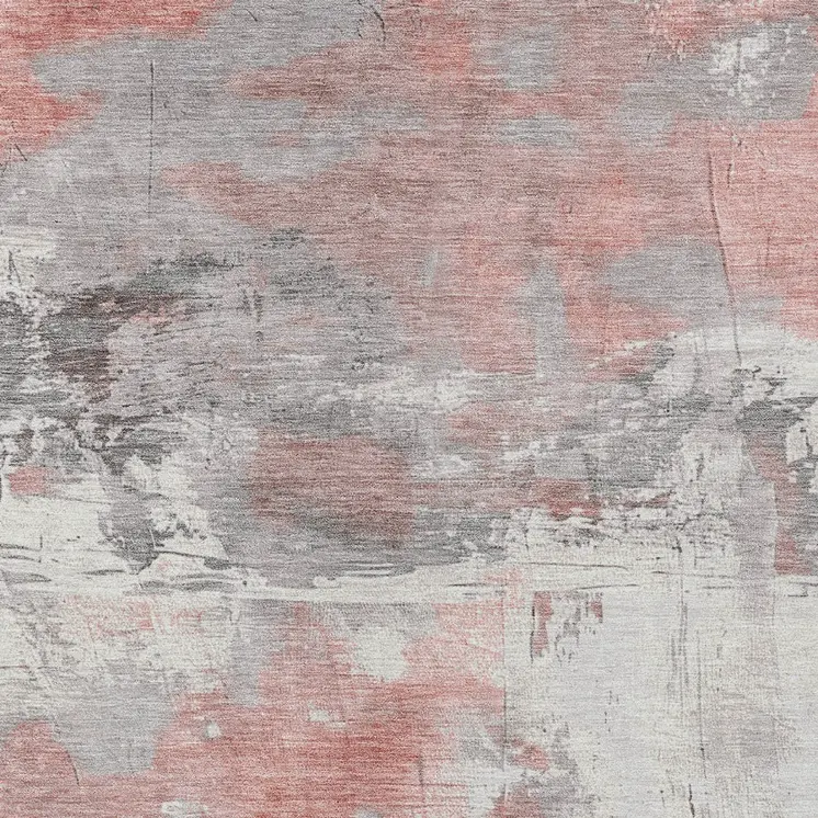 3' X 5' Coral And Gray Abstract Washable Indoor Outdoor Area Rug