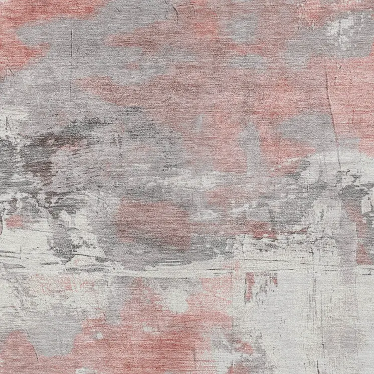 8' X 10' Coral And Gray Abstract Washable Indoor Outdoor Area Rug