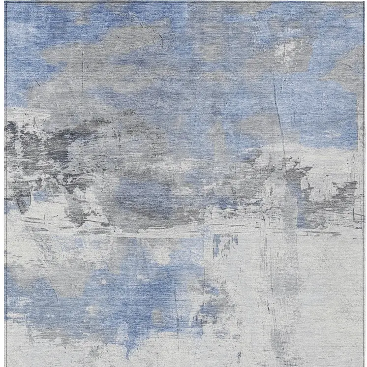 5' X 8' Denim Blue And Gray Abstract Washable Indoor Outdoor Area Rug
