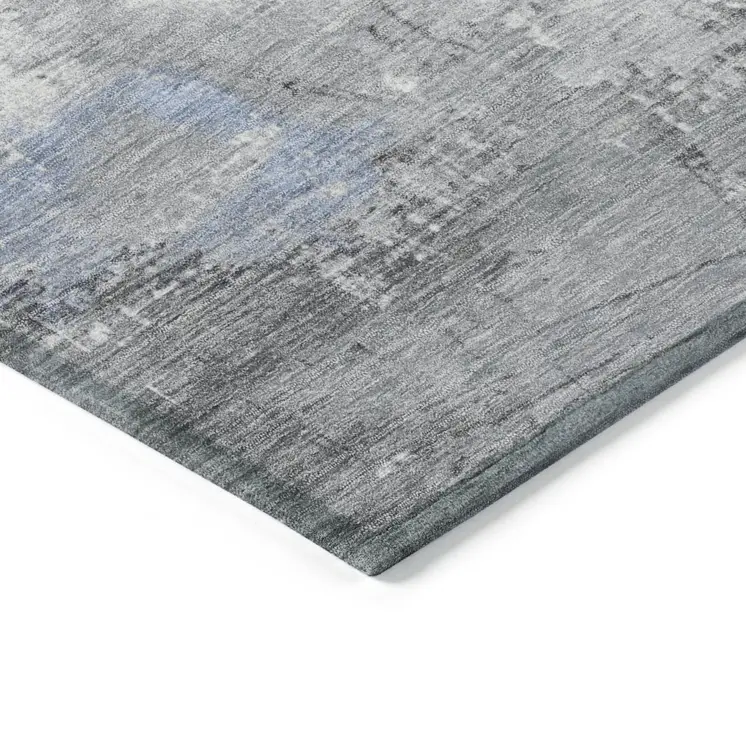 5' X 8' Denim Blue And Gray Abstract Washable Indoor Outdoor Area Rug