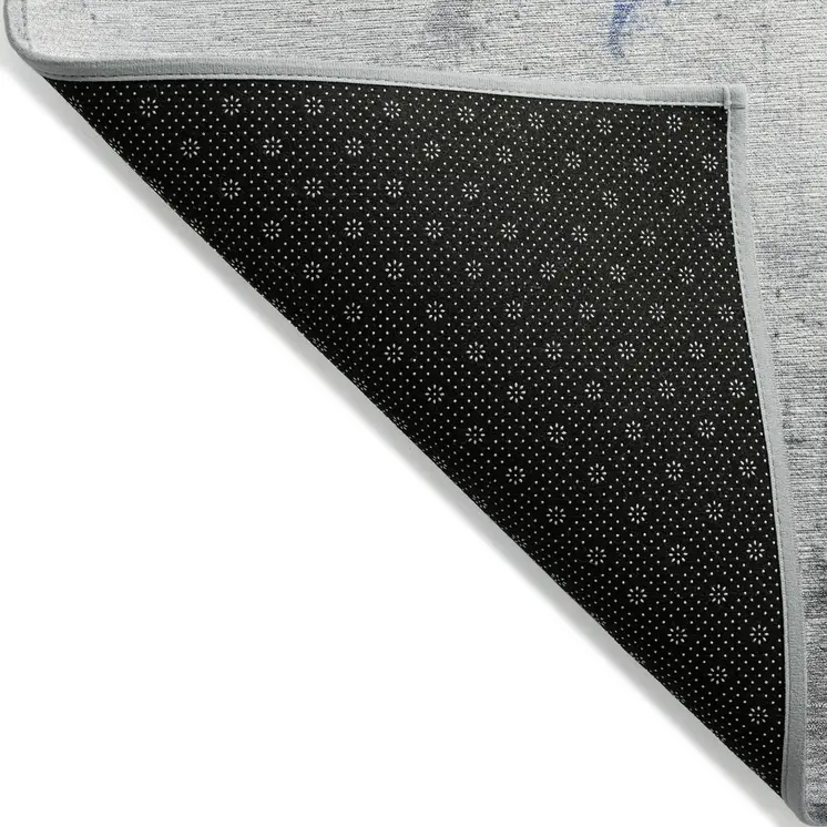 10' X 14' Denim Blue And Gray Abstract Washable Indoor Outdoor Area Rug