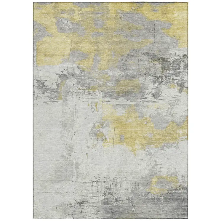 9' X 12' Gold And Gray Abstract Washable Indoor Outdoor Area Rug