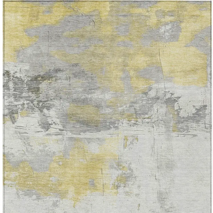 10' X 14' Gold And Gray Abstract Washable Indoor Outdoor Area Rug