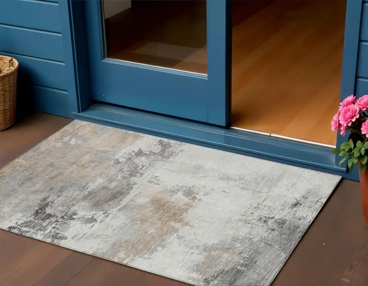 3' X 5' Ivory And Gray Abstract Washable Indoor Outdoor Area Rug
