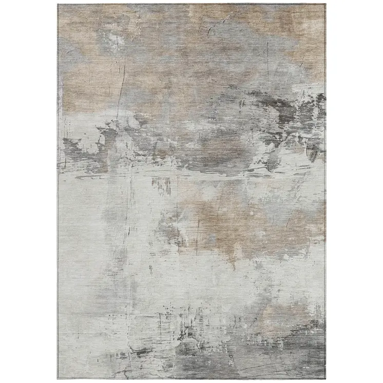5' X 8' Ivory And Gray Abstract Washable Indoor Outdoor Area Rug