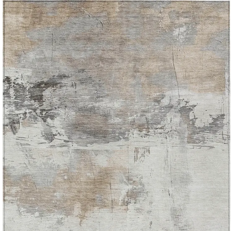 5' X 8' Ivory And Gray Abstract Washable Indoor Outdoor Area Rug