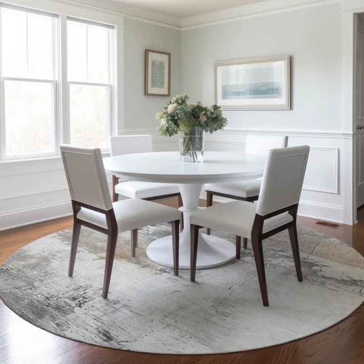 8' Ivory And Gray Round Abstract Washable Indoor Outdoor Area Rug