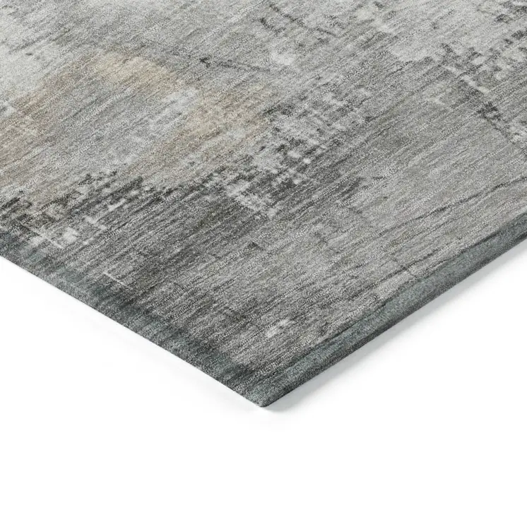 8' X 10' Ivory And Gray Abstract Washable Indoor Outdoor Area Rug