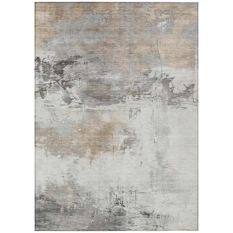 9' X 12' Ivory And Gray Abstract Washable Indoor Outdoor Area Rug