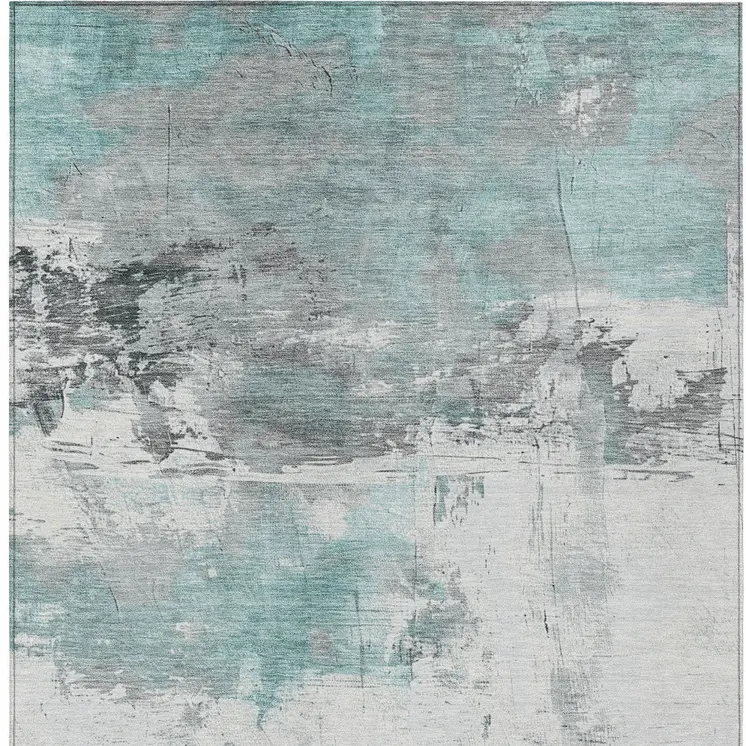 3' X 5' Teal Blue And Gray Abstract Washable Indoor Outdoor Area Rug
