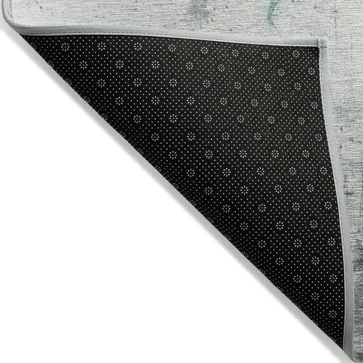 5' X 8' Teal Blue And Gray Abstract Washable Indoor Outdoor Area Rug
