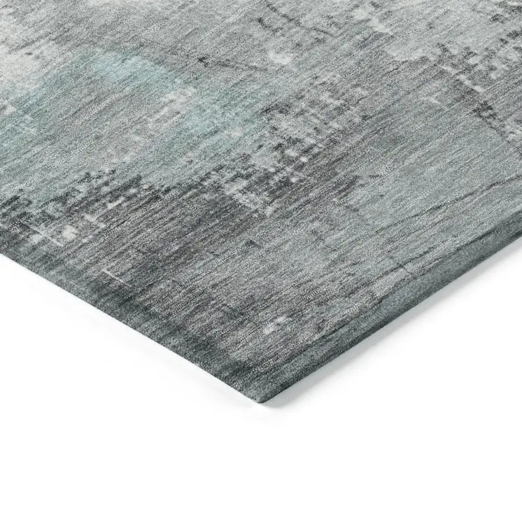 8' X 10' Teal Blue And Gray Abstract Washable Indoor Outdoor Area Rug