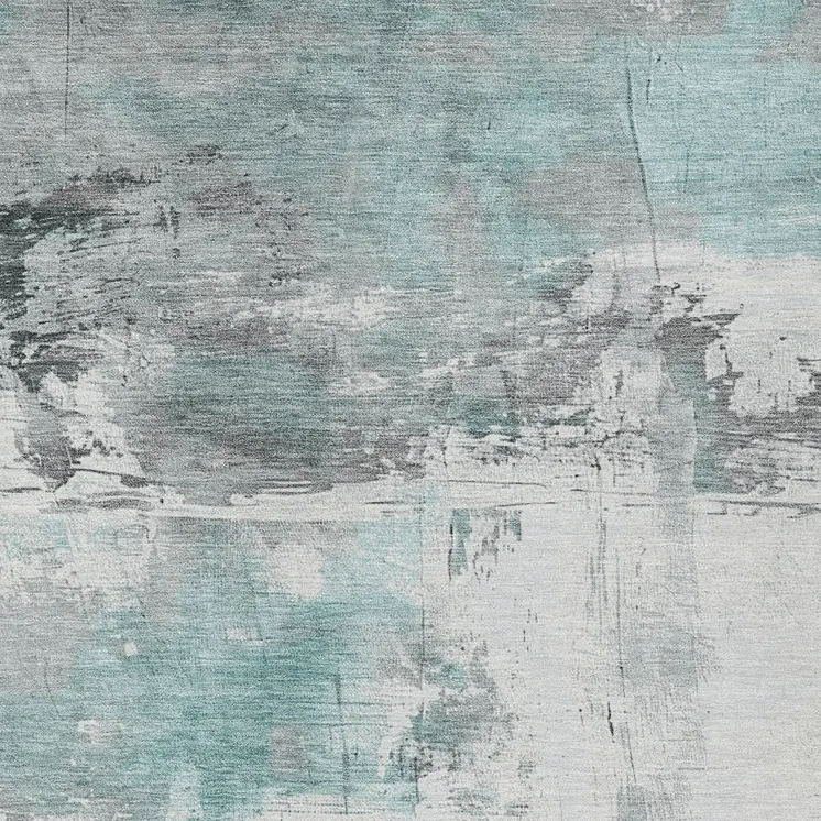 9' X 12' Teal Blue And Gray Abstract Washable Indoor Outdoor Area Rug