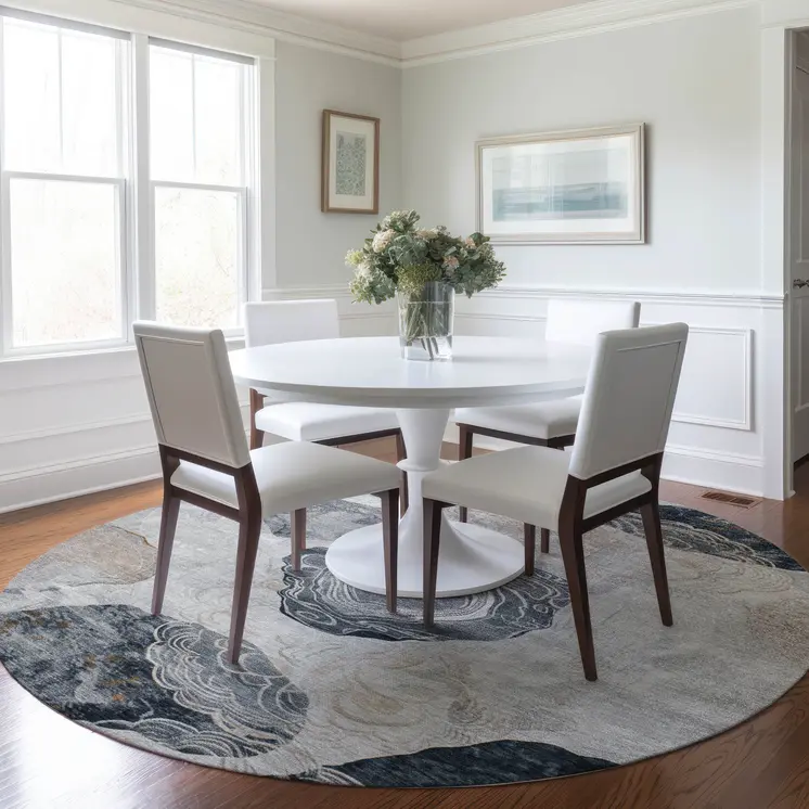 8' Gray Silver And Gold Round Floral Washable Indoor Outdoor Area Rug