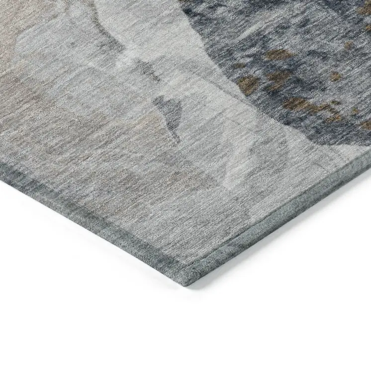 8' X 10' Gray Silver And Gold Floral Washable Indoor Outdoor Area Rug