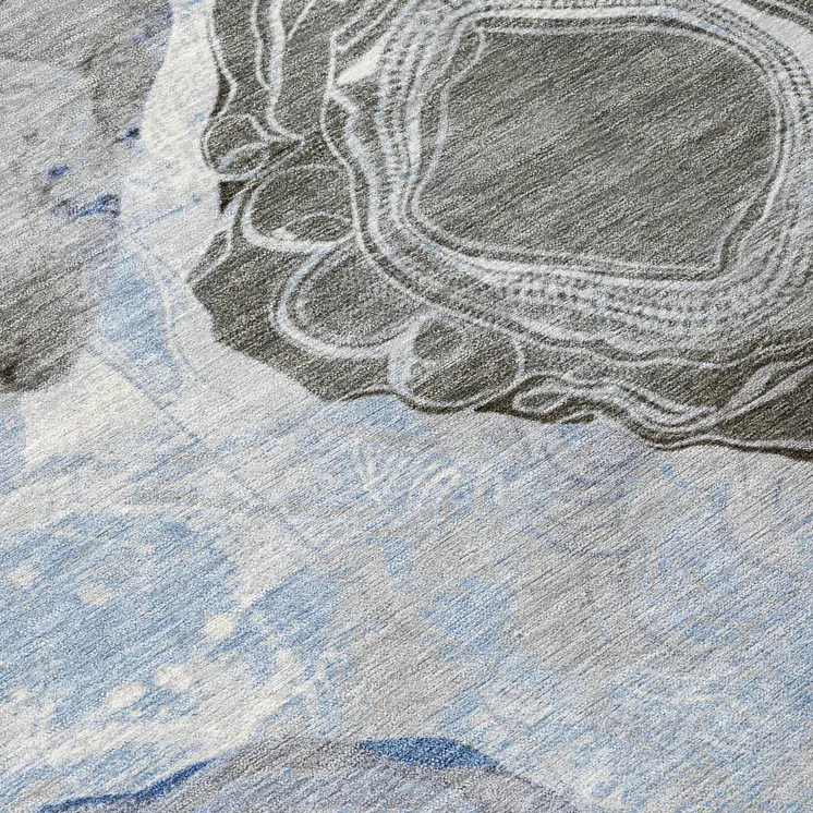 3' X 5' Sky Blue Charcoal And Ivory Floral Washable Indoor Outdoor Area Rug
