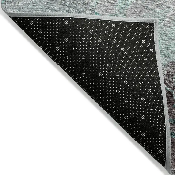 10' X 14' Teal Blue Charcoal And Ivory Floral Washable Indoor Outdoor Area Rug