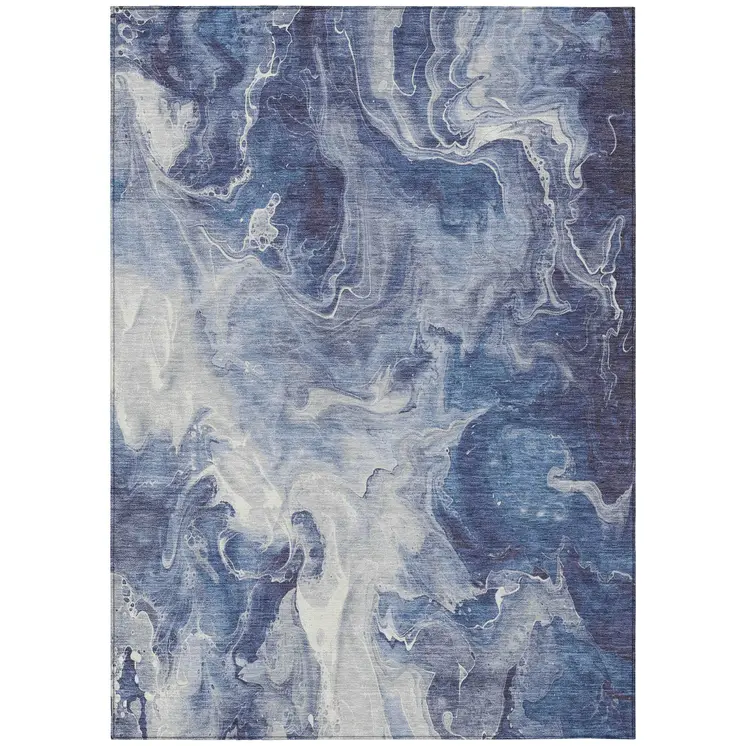 5' X 8' Blue And Ivory Abstract Washable Indoor Outdoor Area Rug
