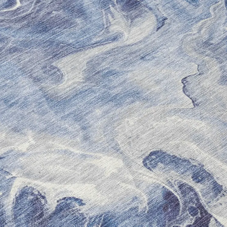 8' Blue And Ivory Round Abstract Washable Indoor Outdoor Area Rug