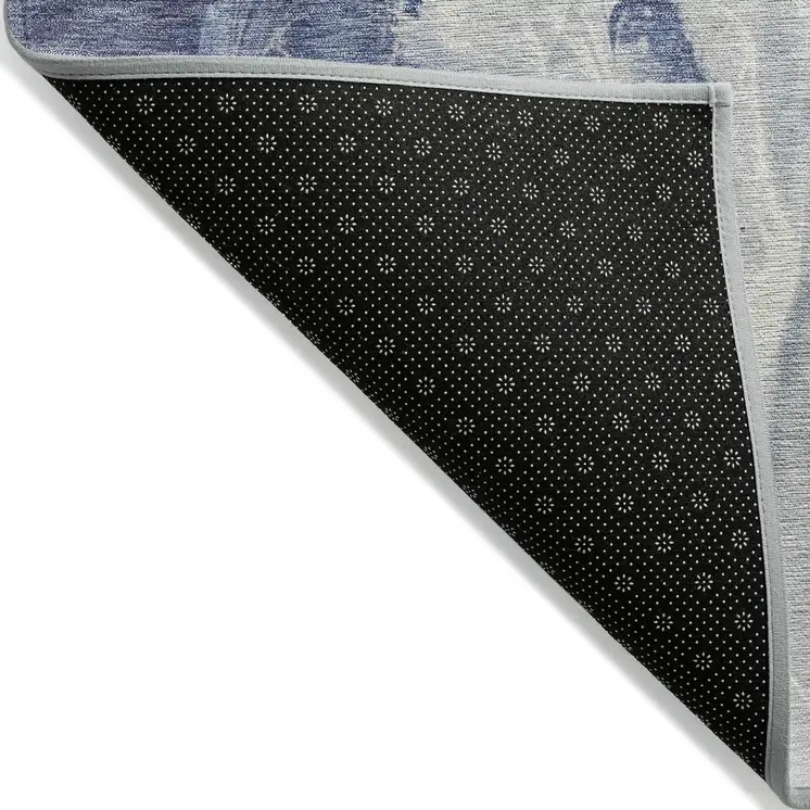8' X 10' Blue And Ivory Abstract Washable Indoor Outdoor Area Rug