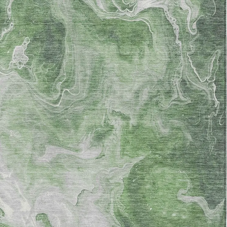 3' X 5' Green And Ivory Abstract Washable Indoor Outdoor Area Rug
