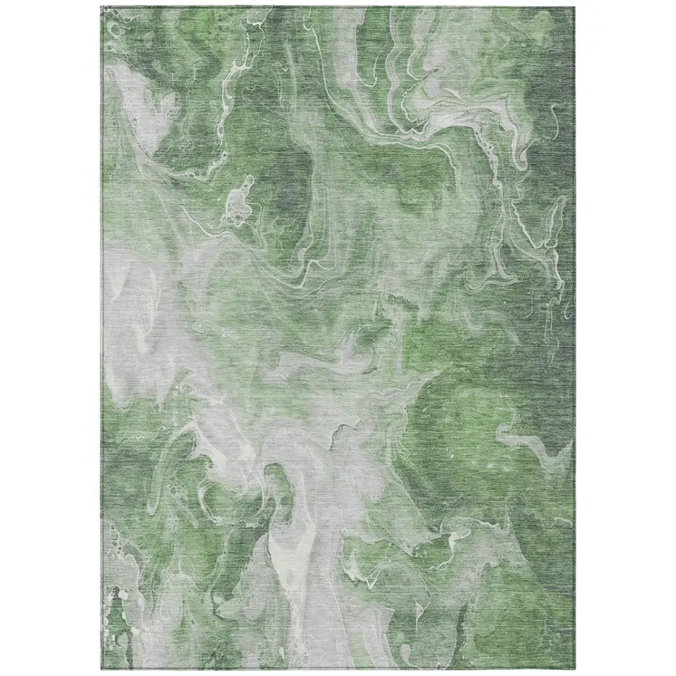 5' X 8' Green And Ivory Abstract Washable Indoor Outdoor Area Rug