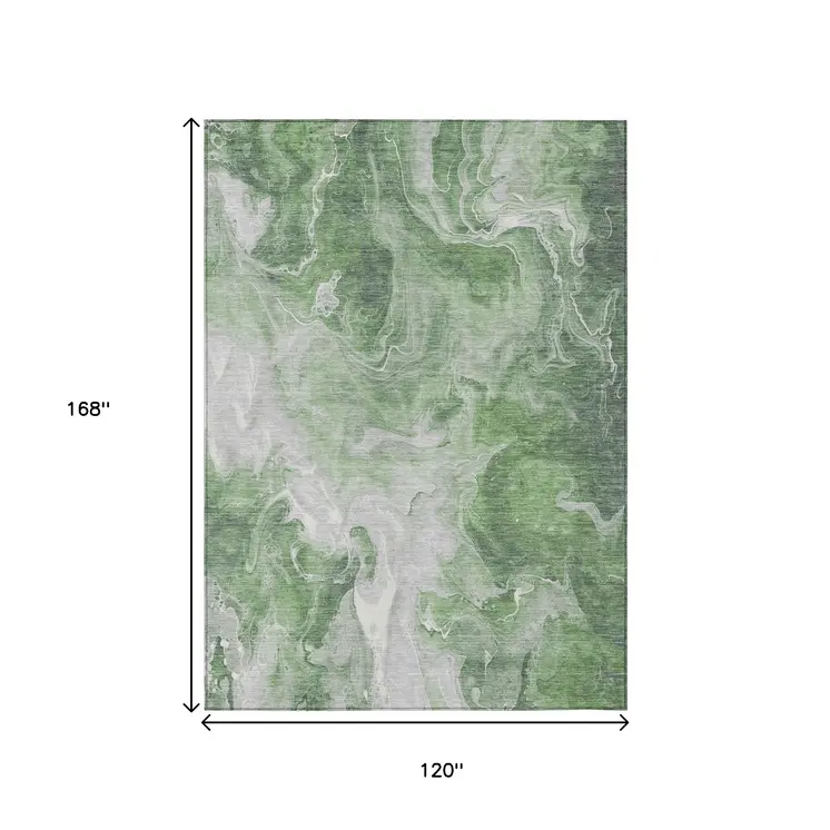 10' X 14' Green And Ivory Abstract Washable Indoor Outdoor Area Rug