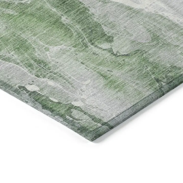 10' X 14' Green And Ivory Abstract Washable Indoor Outdoor Area Rug