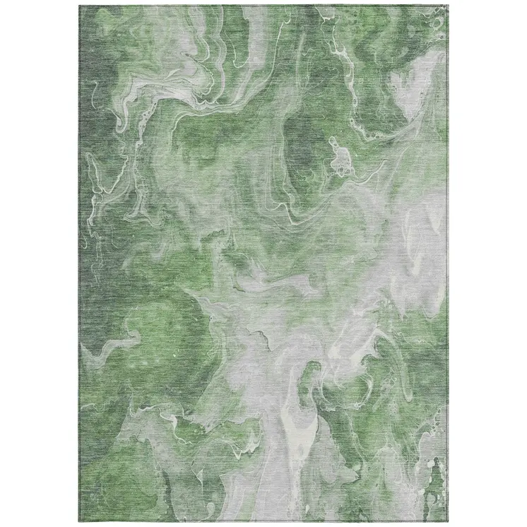 10' X 14' Green And Ivory Abstract Washable Indoor Outdoor Area Rug