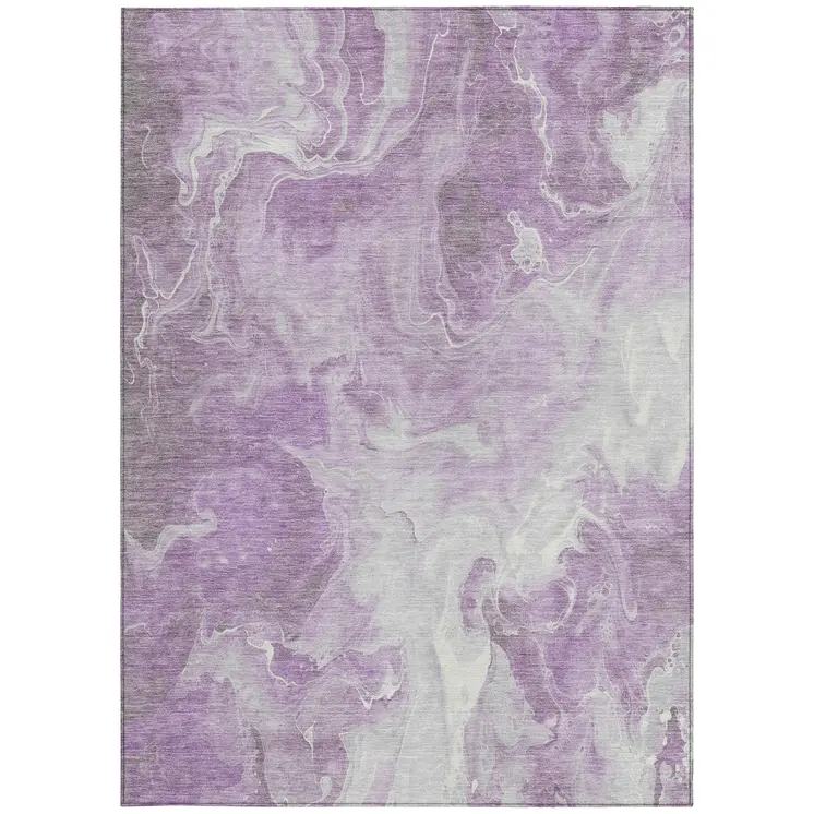 3' X 5' Lavender And Ivory Abstract Washable Indoor Outdoor Area Rug