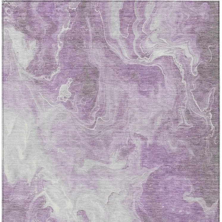 5' X 8' Lavender And Ivory Abstract Washable Indoor Outdoor Area Rug