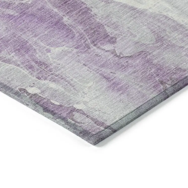 5' X 8' Lavender And Ivory Abstract Washable Indoor Outdoor Area Rug