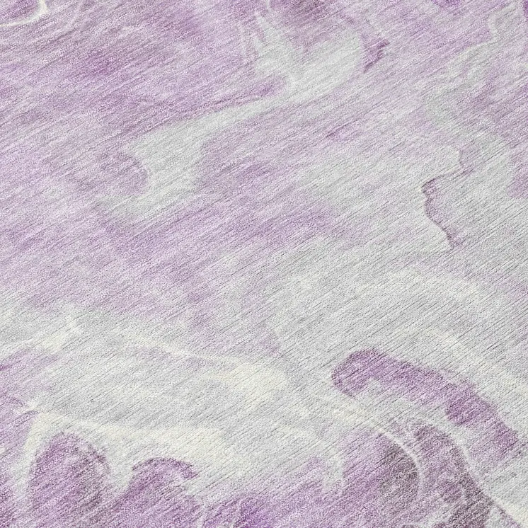 8' Lavender And Ivory Round Abstract Washable Indoor Outdoor Area Rug