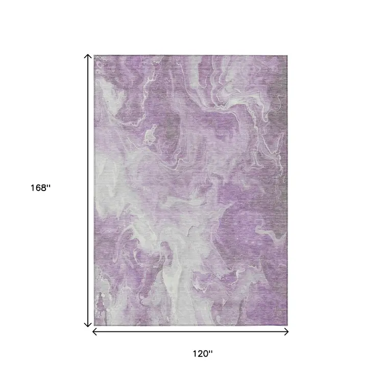 10' X 14' Lavender And Ivory Abstract Washable Indoor Outdoor Area Rug