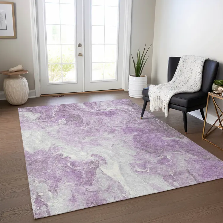 10' X 14' Lavender And Ivory Abstract Washable Indoor Outdoor Area Rug