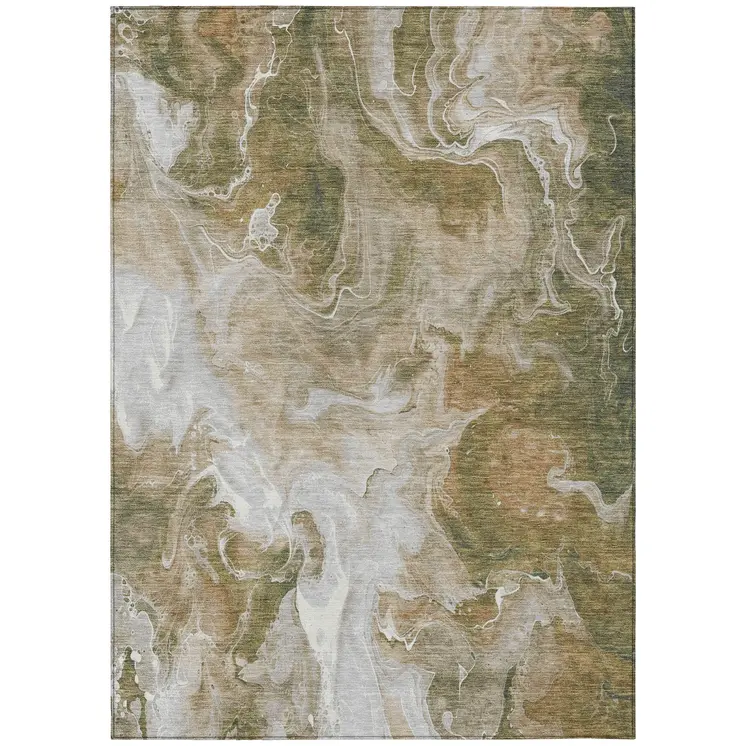 3' X 5' Brown And Ivory Abstract Washable Indoor Outdoor Area Rug