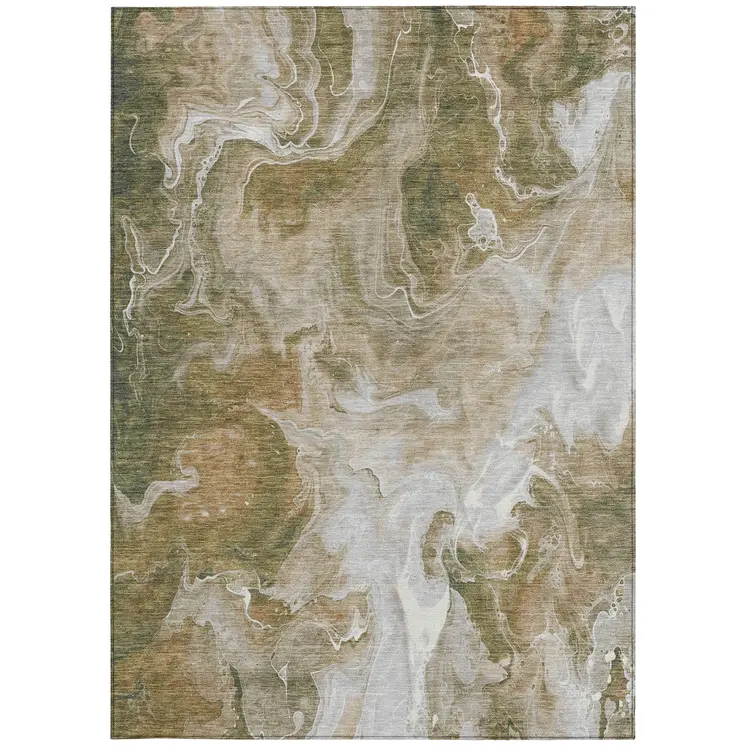 10' X 14' Brown And Ivory Abstract Washable Indoor Outdoor Area Rug