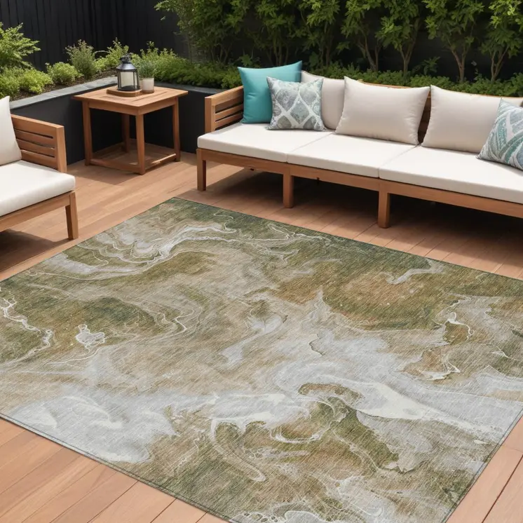 10' X 14' Brown And Ivory Abstract Washable Indoor Outdoor Area Rug