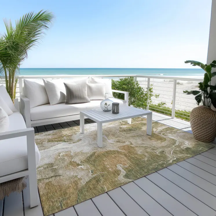 10' X 14' Brown And Ivory Abstract Washable Indoor Outdoor Area Rug