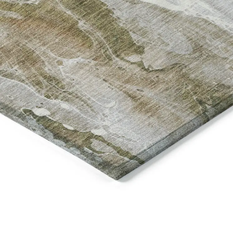 10' X 14' Brown And Ivory Abstract Washable Indoor Outdoor Area Rug