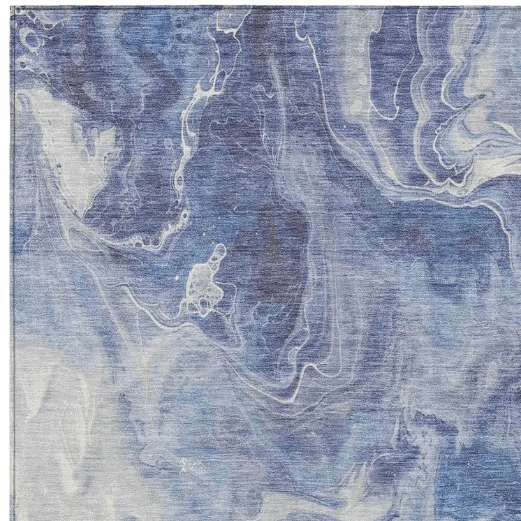 5' X 8' Navy Blue And Ivory Abstract Washable Indoor Outdoor Area Rug