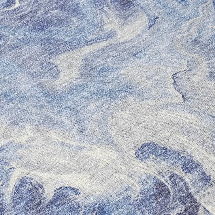 8' Navy Blue And Ivory Round Abstract Washable Indoor Outdoor Area Rug