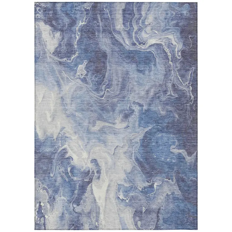 8' X 10' Navy Blue And Ivory Abstract Washable Indoor Outdoor Area Rug