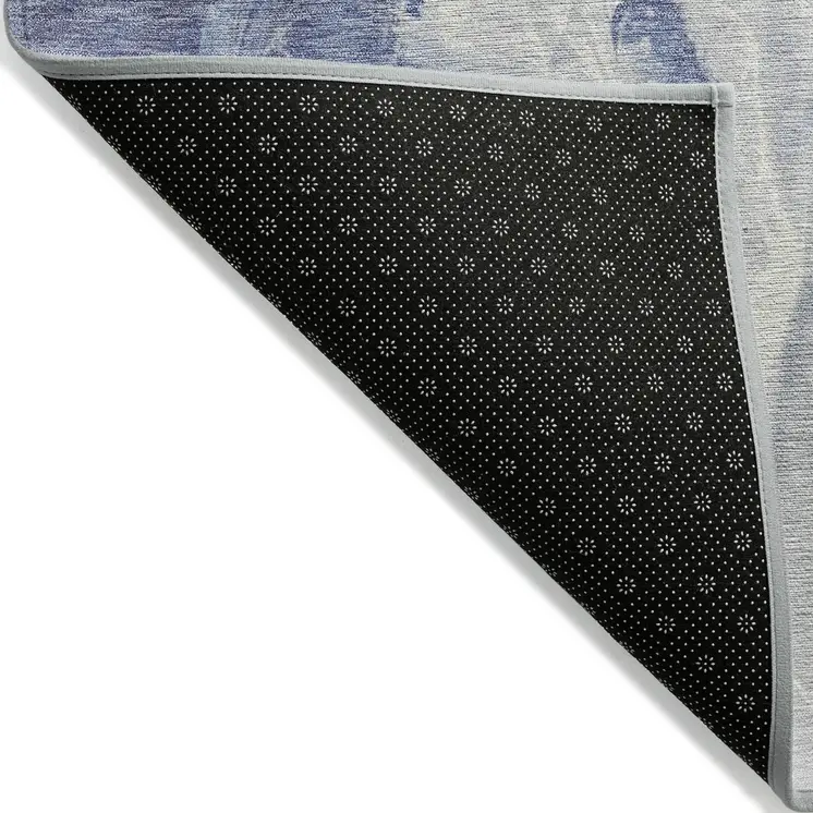8' X 10' Navy Blue And Ivory Abstract Washable Indoor Outdoor Area Rug