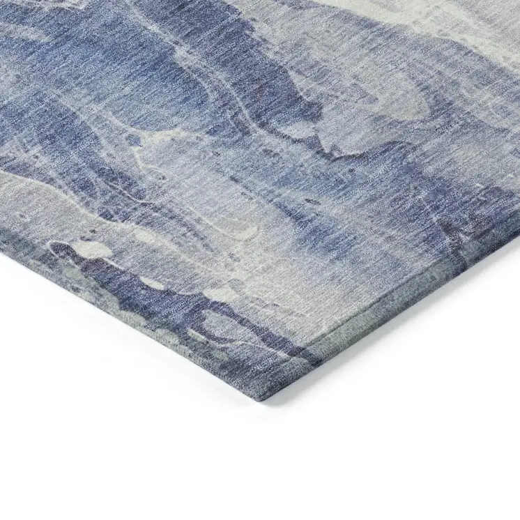 8' X 10' Navy Blue And Ivory Abstract Washable Indoor Outdoor Area Rug